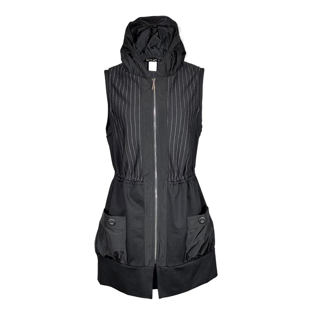 Women's Front Zip Vest Black by Reina Lee Size L Pinstripe Zipper NWT